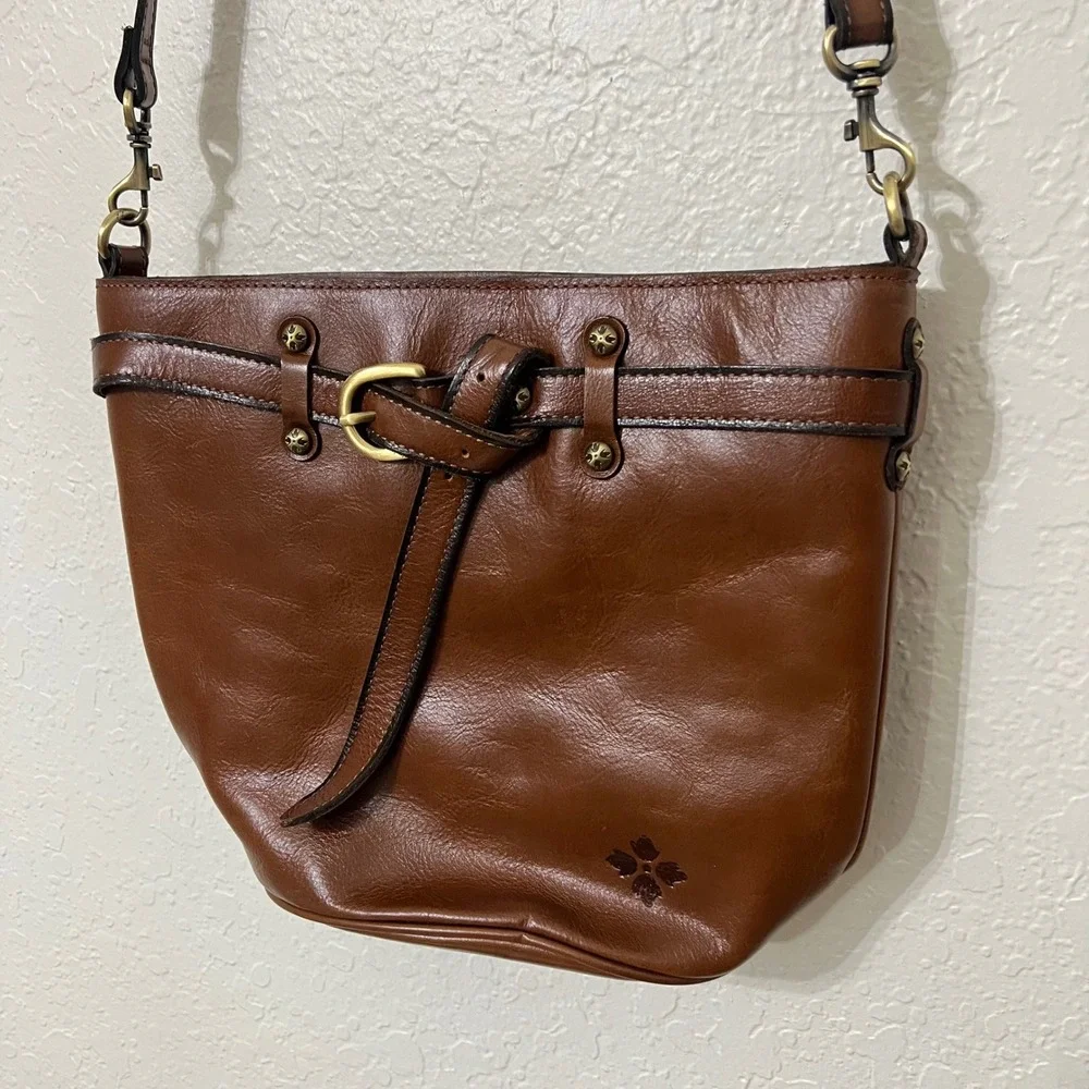 Patricia Nash Cognac Brown Leather Buckle Crossbody Bag Boho Equestrian Artisan